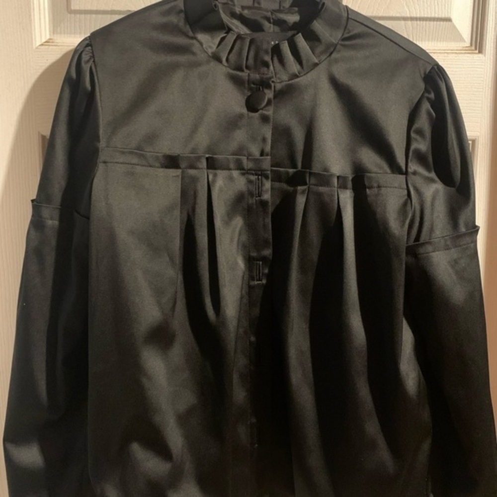 Apostrophe High Collar Black Jacket Women’s Large Button Down Long Puff Sleeves